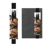 Black Leather Pen Holder Bookmark WHJSHOP Golden Roast Printing Adjustable Elastic Band 8.3-1.8 inch for notebooks Diaries Hardcover Journal
