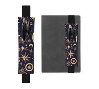 Black Leather Pen Holder Bookmark WHJSHOP Golden Stars in The Night Sky Picture Adjustable Elastic Band 8.3-1.8 in for notebooks Diaries Manuals Planners