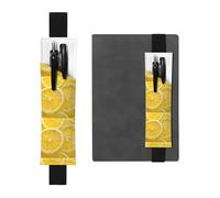 Black Leather Pen Holder Bookmark WHJSHOP Lemon Slices Printing Adjustable Elastic Band 8.3-1.8 inch for notebooks Diaries Hardcover Journal