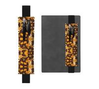 Black Leather Pen Holder Bookmark WHJSHOP Leopard Little Gecko Printing Adjustable Elastic Band 8.3-1.8 inch for notebooks Diaries Hardcover Journal