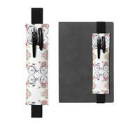 Black Leather Pen Holder Bookmark WHJSHOP Pretty Bicycle Printing Adjustable Elastic Band 8.3-1.8 inch for notebooks Diaries Hardcover Journal