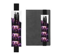 Black Leather Pen Holder Bookmark WHJSHOP Purple Iris Printing Adjustable Elastic Band 8.3-1.8 inch for notebooks Diaries Hardcover Journal
