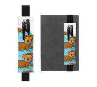 Black Leather Pen Holder Bookmark WHJSHOP Running Cartoon Dog Printing Adjustable Elastic Band 8.3-1.8 inch for notebooks Diaries Hardcover Journal