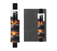 Black Leather Pen Holder Bookmark WHJSHOP sea Turtle Sunset Printing Adjustable Elastic Band 8.3-1.8 inch for notebooks Diaries Hardcover Journal