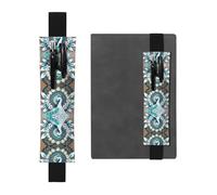 Black Leather Pen Holder Bookmark WHJSHOP White Peacock with Open Screen Printing Adjustable Elastic Band 8.3-1.8 inch for notebooks Diaries Hardcover Journal