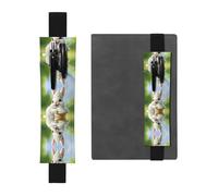 Black Leather Pen Holder Bookmark WZYWHJ Bunny Eating Ice Cream Printed - Premium PVC Leather Elastic Band Design for Notebooks, Journals, and Planners