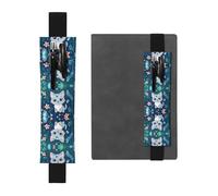 Black Leather Pen Holder Bookmark WZYWHJ Calico cat Pattern - Premium PVC Leather Elastic Band Design for Notebooks, Journals, and Planners