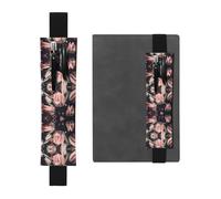 Black Leather Pen Holder Bookmark WZYWHJ Crystal Pink Tulips Printing - Premium PVC Leather Elastic Band Design for Notebooks, Journals, and Planners