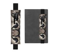Black Leather Pen Holder Bookmark WZYWHJ Gothic Raven Prints - Premium PVC Leather Elastic Band Design for Notebooks, Journals, and Planners