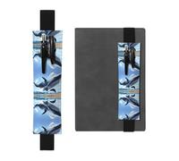 Black Leather Pen Holder Bookmark WZYWHJ Whale Printing - Premium PVC Leather Elastic Band Design for Notebooks, Journals, and Planners