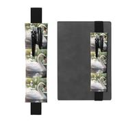 Black Leather Pen Holder Bookmark YYHHAOFA Beautiful White swan Pattern Adjustable Elastic Band 8.3-1.8 in for notebooks Diaries Manuals Planners