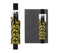 Black Leather Pen Holder Bookmark YYHHAOFA Blooming Yellow Flower Pattern Adjustable Elastic Band 8.3-1.8 in for notebooks Diaries Manuals Planners
