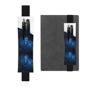 Black Leather Pen Holder Bookmark YYHHAOFA Blue Fireworks in The Night Sky Pattern Adjustable Elastic Band 8.3-1.8 in for notebooks Diaries Manuals Planners