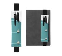 Black Leather Pen Holder Bookmark YYHHAOFA Blue Sailboat Pattern Adjustable Elastic Band 8.3-1.8 in for notebooks Diaries Manuals Planners
