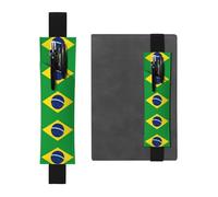 Black Leather Pen Holder Bookmark YYHHAOFA Brazilian Flag Pattern Adjustable Elastic Band 8.3-1.8 in for notebooks Diaries Manuals Planners