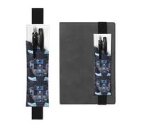 Black Leather Pen Holder Bookmark YYHHAOFA Cabin of The Future Pattern Adjustable Elastic Band 8.3-1.8 in for notebooks Diaries Manuals Planners