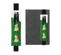 Black Leather Pen Holder Bookmark YYHHAOFA Cartoon Dog on Grass Pattern Adjustable Elastic Band 8.3-1.8 in for notebooks Diaries Manuals Planners