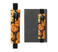 Black Leather Pen Holder Bookmark YYHHAOFA Cookies Food Chocolate chip Biscuits Pattern Adjustable Elastic Band 8.3-1.8 in for notebooks Diaries Manuals Planners