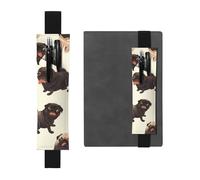 Black Leather Pen Holder Bookmark YYHHAOFA Cute Black Pug Dog Pattern Adjustable Elastic Band 8.3-1.8 in for notebooks Diaries Manuals Planners