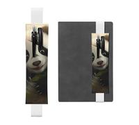 Black Leather Pen Holder Bookmark YYHHAOFA Cute Little Panda Pattern Adjustable Elastic Band 8.3-1.8 in for notebooks Diaries Manuals Planners, White, One Size