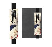 Black Leather Pen Holder Bookmark YYHHAOFA Flying Birds Crane Heron Pattern Adjustable Elastic Band 8.3-1.8 in for notebooks Diaries Manuals Planners