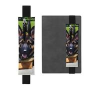 Black Leather Pen Holder Bookmark YYHHAOFA German Shepherd Dog Pattern Adjustable Elastic Band 8.3-1.8 in for notebooks Diaries Manuals Planners, Black, One Size