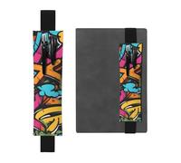 Black Leather Pen Holder Bookmark YYHHAOFA Graffiti Skateboard Pattern Adjustable Elastic Band 8.3-1.8 in for notebooks Diaries Manuals Planners