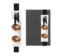 Black Leather Pen Holder Bookmark YYHHAOFA Hedgehog in The Donut Pattern Adjustable Elastic Band 8.3-1.8 in for notebooks Diaries Manuals Planners