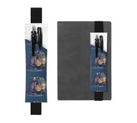 Black Leather Pen Holder Bookmark YYHHAOFA Hippopotamus Eating ice Cream Pattern Adjustable Elastic Band 8.3-1.8 in for notebooks Diaries Manuals Planners