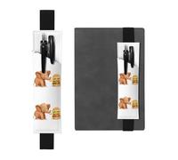 Black Leather Pen Holder Bookmark YYHHAOFA Little Brown Elephant Eating a Burger Pattern Adjustable Elastic Band 8.3-1.8 in for notebooks Diaries Manuals Planners