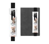 Black Leather Pen Holder Bookmark YYHHAOFA Little Mouse Reading on The Toilet Pattern Adjustable Elastic Band 8.3-1.8 in for notebooks Diaries Manuals Planners