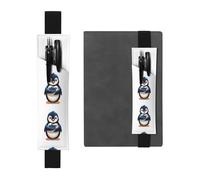 Black Leather Pen Holder Bookmark YYHHAOFA Little Penguin Holding Blueberries Pattern Adjustable Elastic Band 8.3-1.8 in for notebooks Diaries Manuals Planners