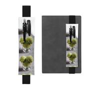 Black Leather Pen Holder Bookmark YYHHAOFA Matcha ice Cream Pattern Adjustable Elastic Band 8.3-1.8 in for notebooks Diaries Manuals Planners