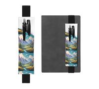 Black Leather Pen Holder Bookmark YYHHAOFA Mountains Under White Clouds Pattern Adjustable Elastic Band 8.3-1.8 in for notebooks Diaries Manuals Planners