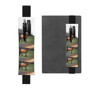 Black Leather Pen Holder Bookmark YYHHAOFA Nature Scenic Horse Pattern Adjustable Elastic Band 8.3-1.8 in for notebooks Diaries Manuals Planners