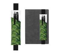 Black Leather Pen Holder Bookmark YYHHAOFA Palm Tree Green Leaves Pattern Adjustable Elastic Band 8.3-1.8 in for notebooks Diaries Manuals Planners