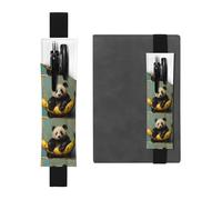 Black Leather Pen Holder Bookmark YYHHAOFA Panda on a Banana Pattern Adjustable Elastic Band 8.3-1.8 in for notebooks Diaries Manuals Planners