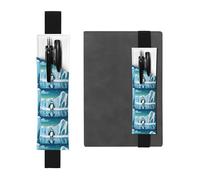 Black Leather Pen Holder Bookmark YYHHAOFA Penguin Antarctica Ice Pattern Adjustable Elastic Band 8.3-1.8 in for notebooks Diaries Manuals Planners