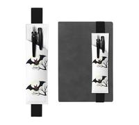 Black Leather Pen Holder Bookmark YYHHAOFA Red-Eyed bat in The treetops Pattern Adjustable Elastic Band 8.3-1.8 in for notebooks Diaries Manuals Planners