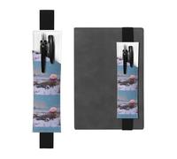 Black Leather Pen Holder Bookmark YYHHAOFA Snow Lingzhi on The Snowy Plains Pattern Adjustable Elastic Band 8.3-1.8 in for notebooks Diaries Manuals Planners