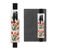 Black Leather Pen Holder Bookmark YYHHAOFA Super Beautiful Tulips Pattern Adjustable Elastic Band 8.3-1.8 in for notebooks Diaries Manuals Planners