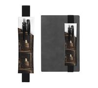 Black Leather Pen Holder Bookmark YYHHAOFA The Ghost in The Barrel Pattern Adjustable Elastic Band 8.3-1.8 in for notebooks Diaries Manuals Planners