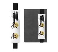 Black Leather Pen Holder Bookmark YYHHAOFA The Monkey Who Stole The Moon Pattern Adjustable Elastic Band 8.3-1.8 in for notebooks Diaries Manuals Planners