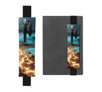 Black Leather Pen Holder Bookmark YYHHAOFA View Under The Moon Pattern Adjustable Elastic Band 8.3-1.8 in for notebooks Diaries Manuals Planners