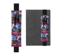 Black Leather Pen Holder Bookmark YYHWHJDE Beautiful sea with Flowers Prints Adjustable Elastic Band 8.3-1.8 inch for notebooks Diaries Hardcover Journal