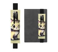 Black Leather Pen Holder Bookmark YYHWHJDE Cat and Butterfly Picture Adjustable Elastic Band 8.3-1.8 in Suitable for Most notebooks Diaries