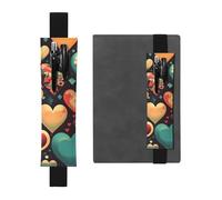 Black Leather Pen Holder Bookmark YYHWHJDE Colorful Hearts Picture Adjustable Elastic Band 8.3-1.8 in Suitable for Most notebooks Diaries