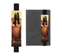 Black Leather Pen Holder Bookmark YYHWHJDE Cute Brown Cartoon Owls Picture Adjustable Elastic Band 8.3-1.8 in Suitable for Most notebooks Diaries