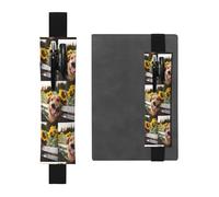 Black Leather Pen Holder Bookmark YYHWHJDE Cute Dog Sunflower Prints Adjustable Elastic Band 8.3-1.8 inch for notebooks Diaries Hardcover Journal