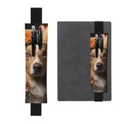 Black Leather Pen Holder Bookmark YYHWHJDE Dog Girl with Flowers Prints Adjustable Elastic Band 8.3-1.8 in for notebooks Diaries Manuals Planners